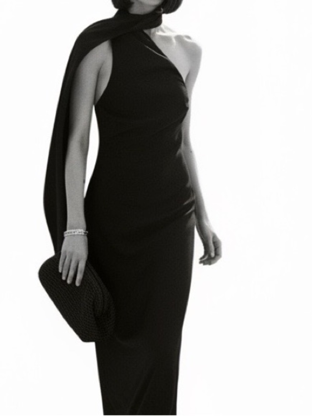 COS Black Scarf One-Shoulder Draped Linen Dress